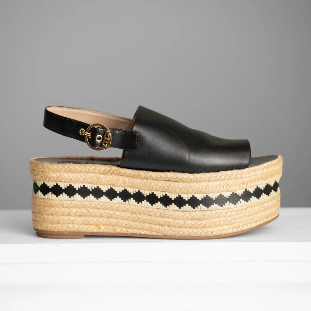 Tory Burch Platform Espadrille Wedge Sandals Sz 9 Slingback Geometric Boho Chic